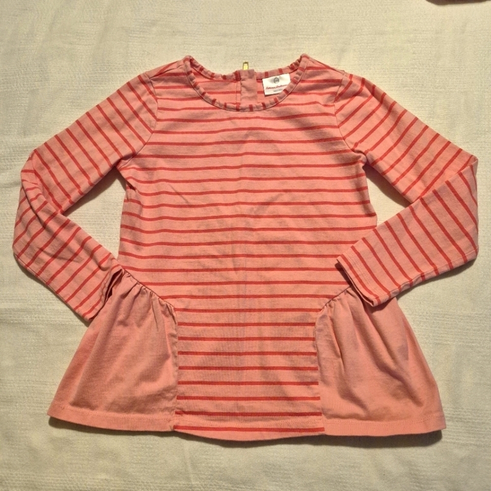 Hanna Andersson girls size 130 or 8 2 tone pink long sleeve shirt zip back VGUC